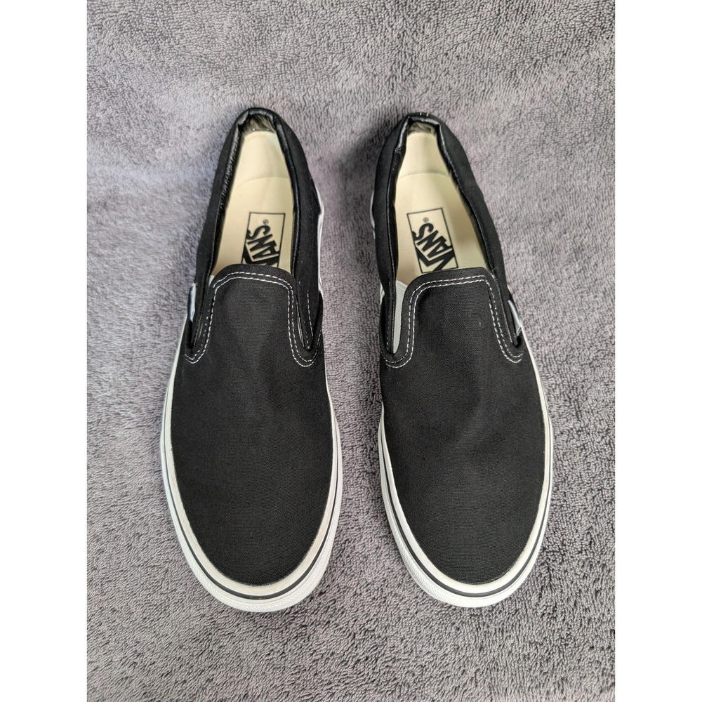 Vans Classic Slip-On Black White Canvas Shoes VN000EYEBKA Mens 9 Womens 10.5